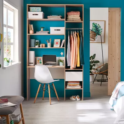 Dressing-bureau Meeting l. 120 x P. 40/51,5 x H. 205 cm chêne clair et blanc