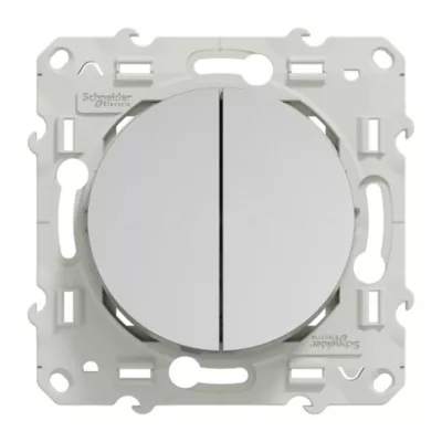 Interrupteur va-et-vient + poussoir 10A à vis Schneider Electric Odace aluminium
