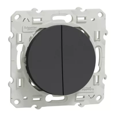 Interrupteur va-et-vient + poussoir 10A à vis Schneider Electric Odace anthracite