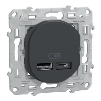 Double chargeur usb A + C 12W Schneider Electric Ovalis anthracite