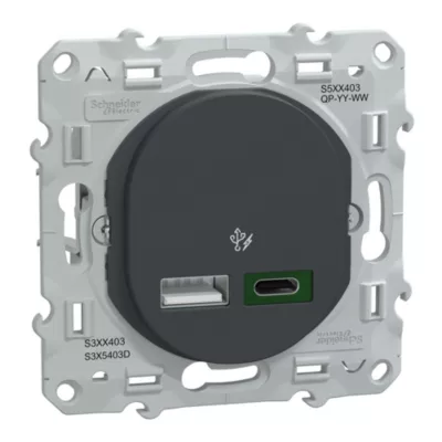Double chargeur usb A 7.5W + C 45W Schneider Electric Ovalis anthracite
