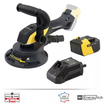 Ponceuse à plâtre sans fil Peugeot Energysand-18VBL-ASP 150 mm 18V - 5Ah + 6 abrasifs