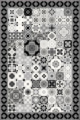 Tapis vinyle petits carreaux de ciment noir et blanc 98 x 148,5 cm