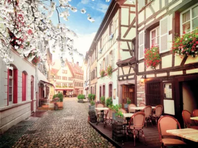 Toile imprimée ville en Alsace Dada Art montée sur châssis bois en pin 60x80 cm