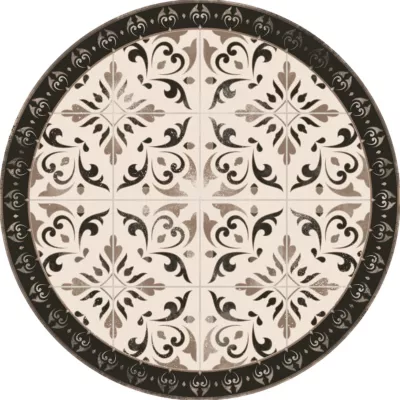 Tapis vinyle rond motif arabesques beige et marron ⌀99cm x ep. 2mm
