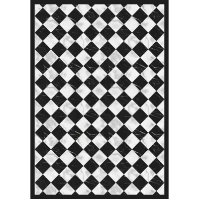 Tapis vinyle motif carreaux de marbre noir et blanc L.95 x l.66 cm x ep. 2 mm