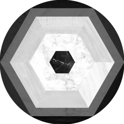 Tapis vinyle rond motif hexagones gris noir et blanc ⌀99cm x ep. 2mm