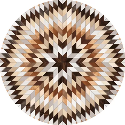 Tapis vinyle rond motif chevrons naturels & bois ⌀99cm x ep 2mm