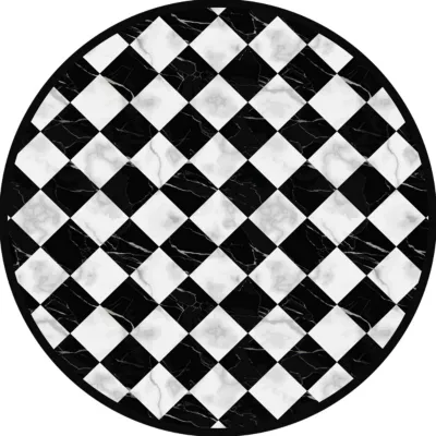 Tapis vinyle rond motif carreaux marbre noir et blanc ⌀99cm x ep. 2mm