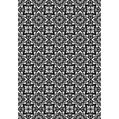 Tapis vinyle motif carreaux de ciment et arabesques noires L.95 x l.66 cm x ep. 2 mm
