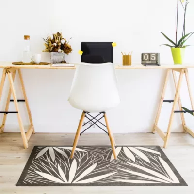 Tapis vinyle motif feuilles et palmes marron et beige L.95 x l.66 cm x ep. 2 mm
