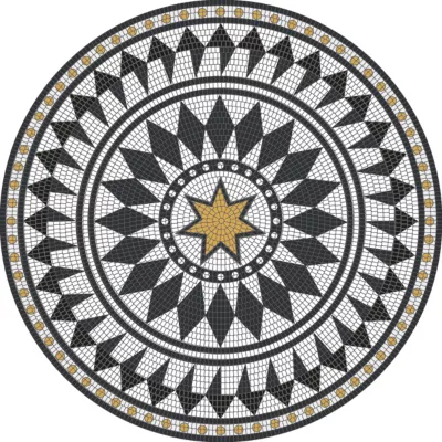 Tapis vinyle rond mosaïque blanc, noire et orange ⌀99cm x ep. 2mm