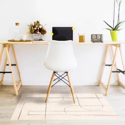Tapis vinyle motif courbes noires fond beige L.83x l.49,5 cm x ep. 2 mm