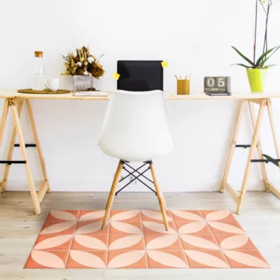 Tapis vinyle motif carreaux mosaïque orange et rose L.95 x l.66 cm x ep. 2 mm