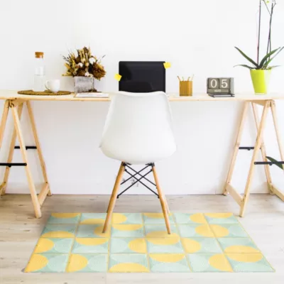 Tapis vinyle motif mosaïque avec motifs jaune et vert L.95 x l.66 cm x ep. 2 mm