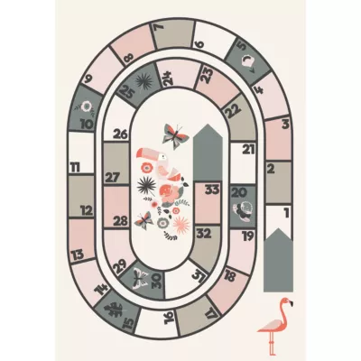 Tapis vinyle motif jeu de l'oie rose, gris et blanc L.95 x l.66 cm x ep. 2 mm
