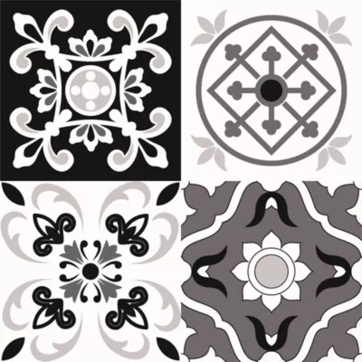 Lot 8 carreaux adhésifs décoratifs Vinyl Way Cassis Dada Art effet carreau de ciment noir & blanc L.20 x L.20 cm x ep.1,3 mm