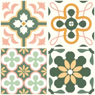 Lot 8 carreaux adhésifs décoratifs Vinyl Way Barcelone Dada Art effet carreau de ciment vert L.20 x L.20 cm x ep.1,3 mm