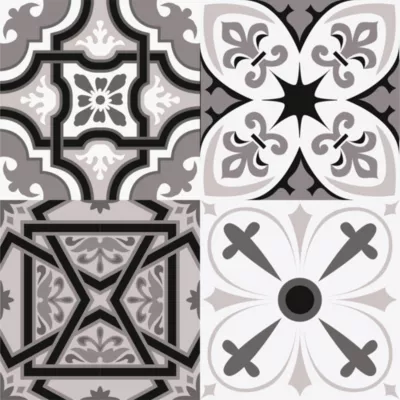 Lot 8 carreaux adhésifs décoratifs Vinyl Way Capri Dada Art effet carreau de ciment noir & blanc L.20 x L.20 cm x ep.1,3 mm