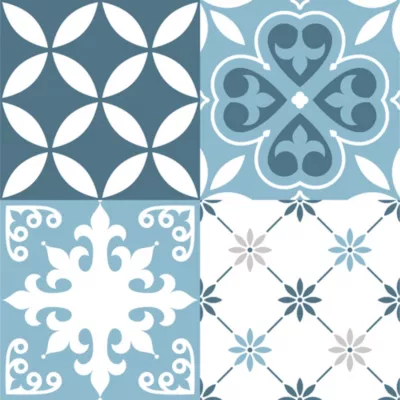 Lot 8 carreaux adhésifs décoratifs Vinyl Way Florence Dada Art effet carreau de ciment bleu L.20 x L.20 cm x ep.1,3 mm