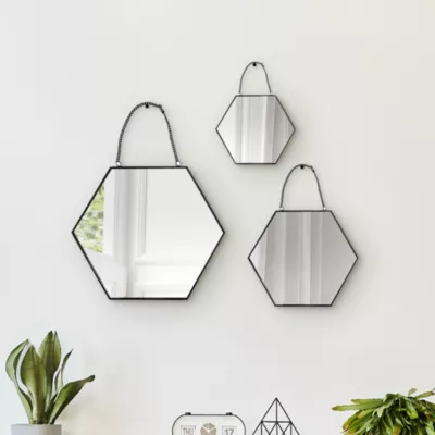 Lot 3 miroirs hexagonaux noir 15x15 cm, 20x20 cm, 25x25 cm Dada Art