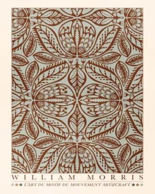 Affiche William Morris l'art du motif du mouvement art & craft fleurs bordeaux et beige Dada Art l.40 x H.50 cm