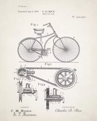 Affiche vintage de brevet de vélo l.24 x H.30 cm Dada Art