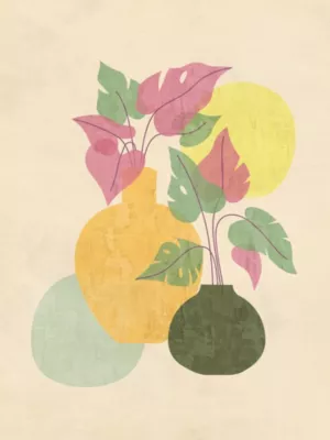 Affiche vases et plantes pastel sur fond beige l.30 x l.40 cm Dada Art