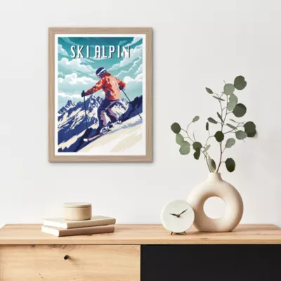 Image encadrée ski alpin bleu, blanc l.30 x H.40cm Dada Art