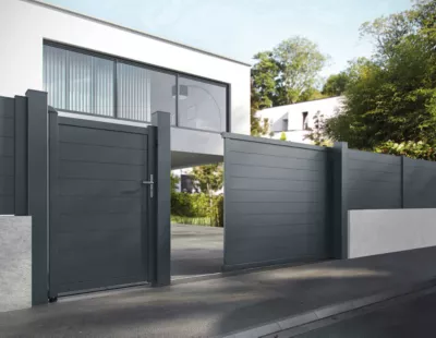 Portail motorisé coulissant Jardimat Alpes Gris anthracite RAL 7016, 350 x 160 cm