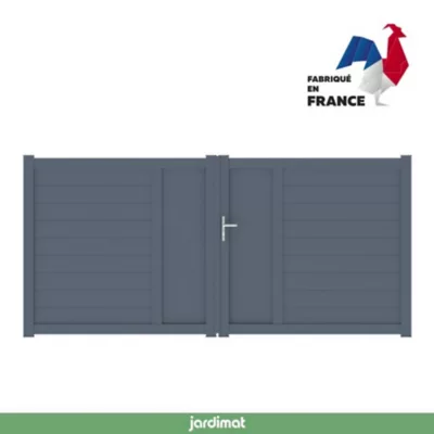 Portail Jardimat battant aluminium plein Aquarelle gris anthracite - 300 x h.170 cm