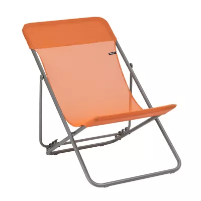 Transat pliant Lafuma Maxi Transat acier gris et polyester orange clémentine