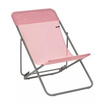Transat pliant Lafuma Maxi Transat acier gris et polyester rose cerisier