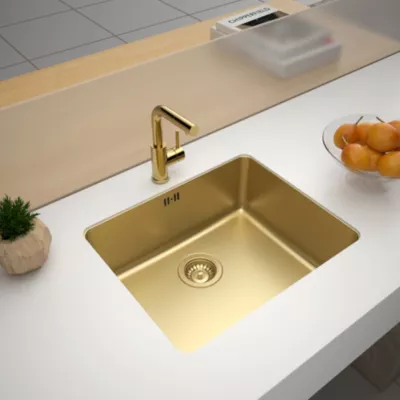 Évier sous plan en inox finition doré 1 bac, L.54 x P.44 cm, Essebagno Inoxa