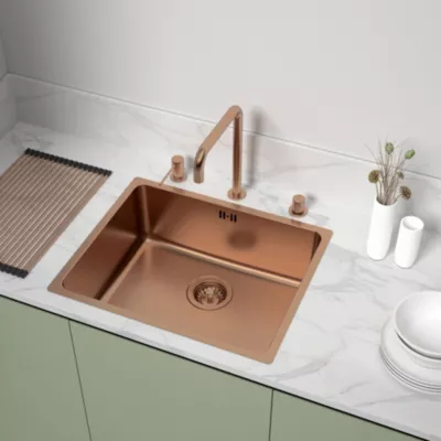 Évier sous plan en inox finition cuivre 1 bac, L.54 x P.44 cm, Essebagno Inoxa