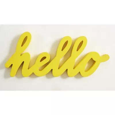 Mot décoratif bois MDF jaune "Hello"