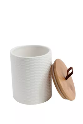 Pot en céramique Ornami blanc avec couvercle en bambou Ivain 0,95 L