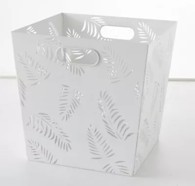 Boîte de rangement en métal perforé motif feuilles Mixxit coloris blanc