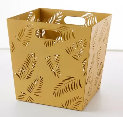 Boîte de rangement en métal perforé motif feuilles Mixxit coloris jaune