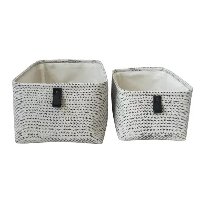 Lot de 2 paniers rectangulaires blancs à pois noirs Norasia Achille