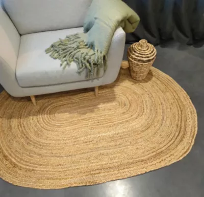 Tapis jute et coton ovale naturel L.170 x l.120 cm