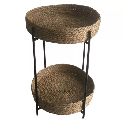 Table d'appoint intérieur ronde fibres naturelles et métal noir