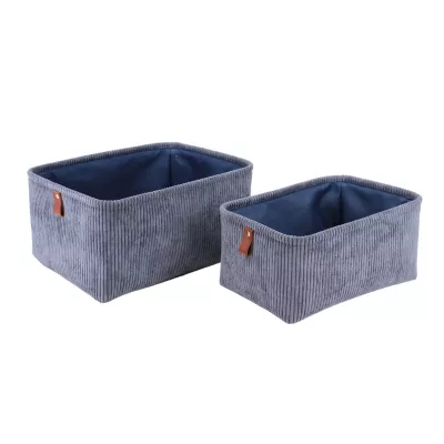 Lot de 2 paniers rectangulaires velours bleu foncé avec poignée