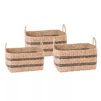 Panier rectangulaire en fibres naturelles Ornami motif horizontal vendu par 3 pièces