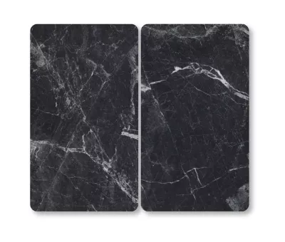 Plaque de protection verre effet marbre noir, 2 pièces