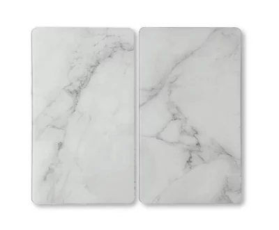Plaque de protection verre effet marbre blanc, 2 pièces