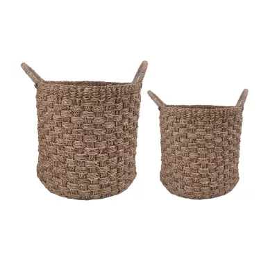 Panier rond tressé en jonc de mer Ornami marron vendu par 2