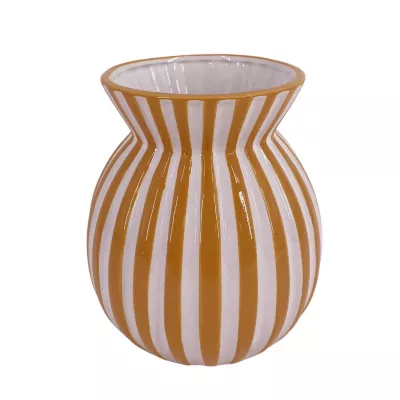 Vase en céramique à rayures texturées jaune et blanc Ø16,5 x H.19 cm Ornami