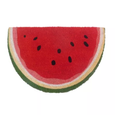 Paillasson d'entrée demi lune pastèque antidérapant en fibre de coco rouge L.60 x l.40cm Ornami
