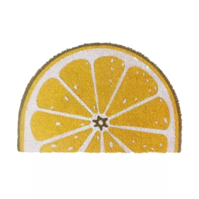 Paillasson d'entrée demi lune citron antidérapant en fibre de coco jaune L.60 x l.40cm Ornami